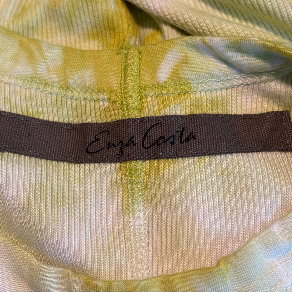 Enza Costa Babydoll Shirt XS Green REVOLVE Tie-Dye Viscose Round Neck Crop Lime - Picture 2 of 5